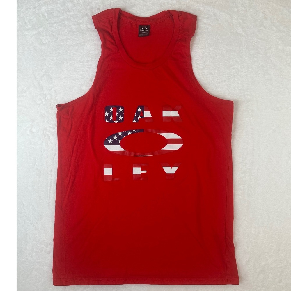 Oakley Mens Red American Flag Logo Tank Top Regular Fit Small